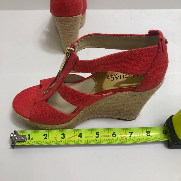 MICHAEL Michael Kors Linen Wedge Sandals Spiced Coral Size 5 - Picture 9 of 14